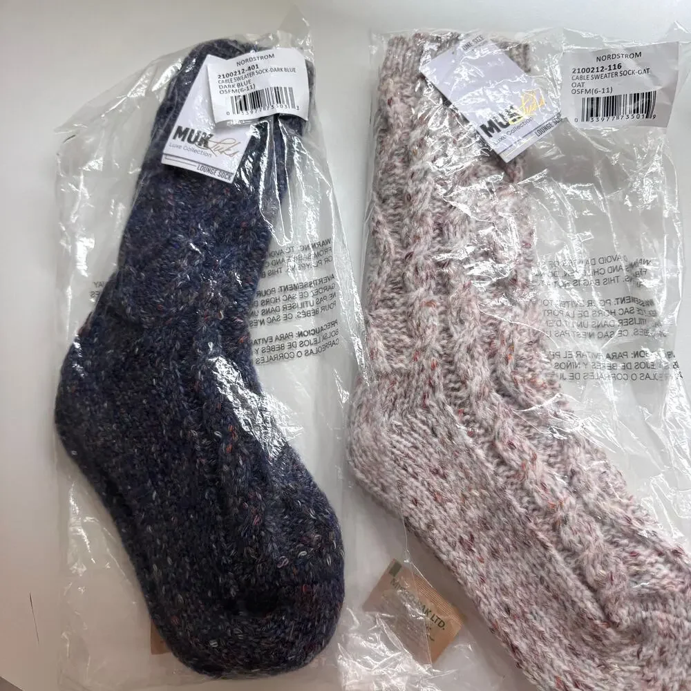 Muk Luks Womens Cable Sweater Lounge Socks One Size (6-11) Winter Oat Blue